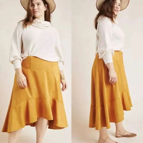 NWT Anthropologie Maeve Cosima Flounced Midi Skirt 20W - Picture 1 of 11